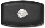 Chicago Blackhawks Sterling Silver 5/8" Head Logo on Black Leather Money Clip