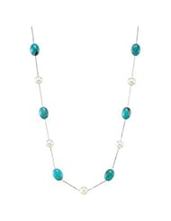Sterling Silver Freshwater Cultured Pearl & Genuine Turquoise 42 by US Gems