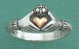 Sterling Silver Claddagh Ring with 14K Gold Heart, 9mm wide