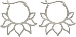 Open Design Lotus Flower Hoop Earrings in Sterling Silver, #7625