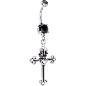 Black Gem Crown Heart Cross Belly Ring by 