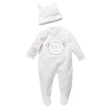 J by Jasper Conran- White velour bear sleepsuit with hat- 3-6 months