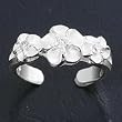 Sterling Silver Fashion Toe Ring - Plumerias with Center Embedded Clear CZ - 3mm Band Width