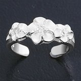 Sterling Silver Fashion Toe Ring - Plumerias with Center Embedded Clear CZ - 3mm Band Width