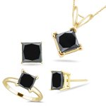21l09Dw94ML. SL160  1.50 Cts Black Diamond Jewelry Set in 18K Yellow Gold