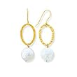 14k Textured Yellow Gold Vermeil & Coin Pearl Earrings