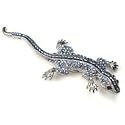 Blue Austrian Rhinestone & Beads Lizard Gecko Silver-Tone Brooch Pin