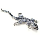 Blue Austrian Rhinestone & Beads Lizard Gecko Silver-Tone Brooch Pin