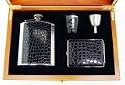 Outer Rebel Fashion Flasks & Smoking Accessories- 7 oz. Croc-Stamped Stainless Steel Flask Giftset in Wooden Case