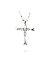Alexander James White Gold Rhodium Bonded Pendant with Round Cut Clear Cubic Zirconia on a Background Cross Design in Silvertone Chain Not Included