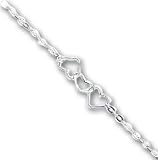 Sterling Silver 9inch Solid Polished Fancy Heart Link Anklet - 9 inch