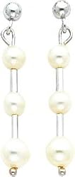 White-gold Triple Cultured Pearl Dangle Earrings