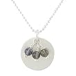 Round Brushed Satin Disc Pendant in Sterling Silver with Iolite Gemstone Beads on a 16" Sterling Bead Chain, #7868