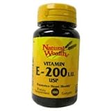 "Vitamin E-200 I.U. USP Synthetic Softgels, By Natural Wealth - 100 Softgels"