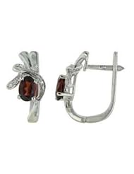 14K White Gold 1.26cttw Round Diamond and Oval Garnet Earrings. Free Gift Box!