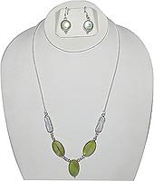 Set of Jewelry Silver Necklace Earrings Colorful Yellowish Green Shells (gnklcs101)