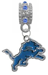 Detroit Lions BLUE Rhinestone/Gem Charm with Connector - Universal European Slide On Charm - "Classic & Original Style" - Fits: Pandora, Troll, Biagi & More! Perfect For Custom Bracelets, Necklaces and DIY Jewelry