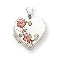 Sterling Silver Floral 18mm Heart Locket
