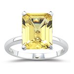 6.09 Cts Yellow Beryl Solitaire Ring in 14K White Gold