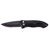 Maxam Patented Button Lock Knife Spring Assisted Opening Black Textured Aluminum Handle