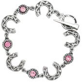 Silver-tone Bracelet with Horseshoes with Pink Stones