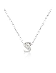 Alexander James White Gold Rhodium Plated Micro Pave Cubic Zirconia S Initial Pendant with Lobster Clasp set in Silvertone All pendants come with 16 Inch chain.