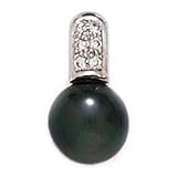 14k White Gold, Diamond & Tahitian Black Pearl Pendant (0.07ctw)
