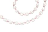 Cultured Pearl and Pink Swarovski Crystal Necklace and Bracelet Set with Sterling Silver Clasp
