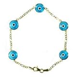 14K Gold Blue 5 Eye Evil Eye Bracelet