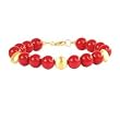 14k Yellow Gold Vermeil Textured Coin Bead & Red Mother of Pearl Bracelet- 8 IN