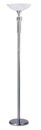 Kendal Lighting TC4029-SN/CH 72-Inch Orb Portable Torchiere Floor Lamp, Satin Nickel and Chrome with Faux Alabaster Glass Shade
