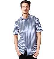 Blue Harbour Premium Pure Cotton Short Sleeve Double Face Striped Shirt