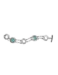 Ancient Roman Glass Circle Link Toggle Bracelet Two Strand Sterling Silver