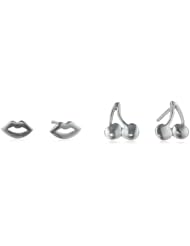 Kate & Lucy Girls Sterling Silver Lips and Cherry 2 Piece Earrings Set