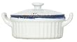 Stoneware Pottery Distressed Blue and White 6oz Oval Pate Dish with Cover 5.5"L Set of 4