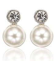 Faux Pearl Snowman Diamanté Stud Earrings