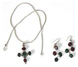 India Silver Jewelry Earring And Pendant Sets Sterling Silver With Ruby Gemstones 33 Grams (Pndts049)