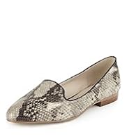 Autograph Leather Almond Toe Faux Snakeskin Print Shoes