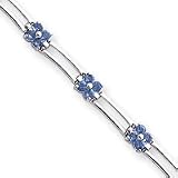 Sterling Silver 7inch Solid Fancy Blue & Clear Floral CZ Bracelet