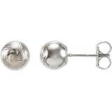 14K White Diamond Cut Faceted Ball Earring With Backs Pair 07.00 mm