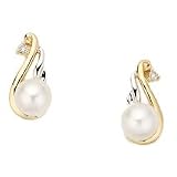 10k Yellow and White Gold Pearl Diomand Earring