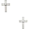 14K White Gold Diamond Cross Earring