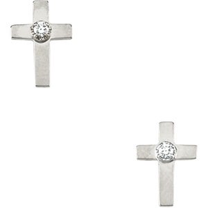 14K White Gold Diamond Cross Earring