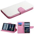 MYBAT For LG: LS770 (G Stylo). Leather Flip Wallet Book Style Pouch Folio Case Cover Stand with Credit Card Slots Tray and Magnetic Strap Buckle & Disinfecting Alcohol Pad V|3 (White Pink)