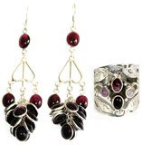 Valentines Gifts Silver Garnet Earrings and Ring (nerss007)