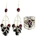 Valentines Gifts Silver Garnet Earrings and Ring (nerss007)