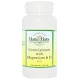 Coral Calcium w/magnesium & vitamin D - Calcium-containing exoskeletons from dead coral contain nearly every trace mineral the human body needs, 100 capsules., (Health Herb)