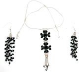 Jewellery Set Silver Black Onyx Earrings and Necklace (gnklcs280)