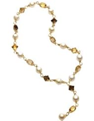 11MM Circle/12MM Circle 18K Yellow Gold South Sea Cultured Pearl, Genuine Smoky Quartz, Genuine Citrine, Genuine Rutilated Quartz Necklace