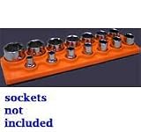 1/2 In Drive Shallow Socket Organizer w/ Magnetic Base 14 Hole - Solar Orange